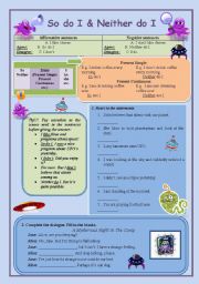 English Worksheet: So do I/ Neither do I Practice (improved version)