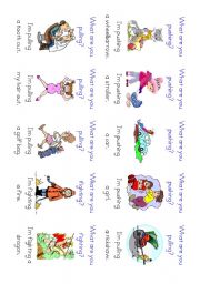 English Worksheet: More Present Continuous Go Fish! cards 81- 100 of 100 with instructions and backs