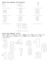 English worksheet: Numbers and colours