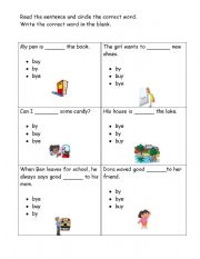 English Worksheet: Homophones by-bye-buy