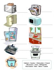 English Worksheet: Kitchen Vocabulary Matching Worksheet with Answers