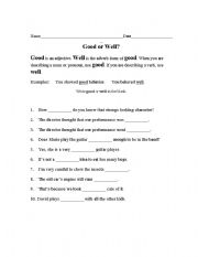 English worksheet: Good/Well Worksheet