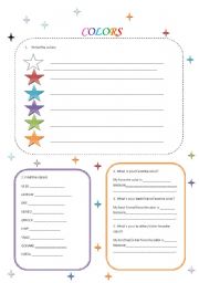 English worksheet: Exercises about colours
