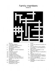 English Worksheet: Family members Crossword KEY