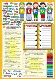 Parts of speech - VERBS 2 *Regular - Irrregular; Phrasal verbs; Auxiliary verbs* (Greyscale +KEY included)