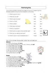 English Worksheet: Homonyms