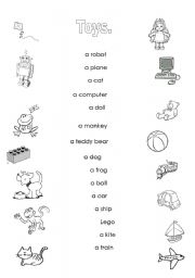 English Worksheet: Toys: words-pictures matching