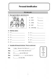 English Worksheet: Test Personal Identification