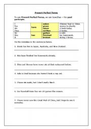English worksheet: present perfect tense 2