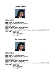 English worksheet: MJs biography