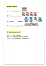 English worksheet: present continuous numbers colours  backpack gold 2 unit 1 exercises