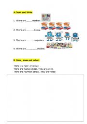 English Worksheet: present continuous numbers colours  backpack gold 2 unit 1 exercises