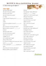 English Worksheet: How High by Madonna