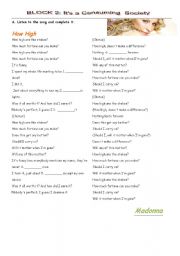 English worksheet: How High by Madonna