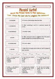 English Worksheet: > Phrasal Verbs Practice 70! > --*-- Definitions + Exercise --*-- BW Included --*-- Fully Editable With Key!