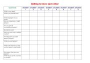 English Worksheet: GETTING TO KNOW EACH OTHER