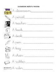 English Worksheet: Classroom objects tracing
