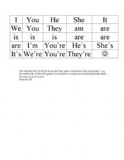 English Worksheet: Contractions Cut Outs Matching game Verb TO BE