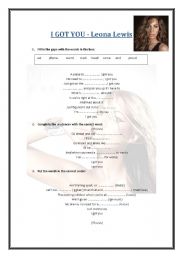 English Worksheet: I Got You  by Leona Lewis