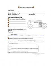 English Worksheet: Were Going on a Field Trip