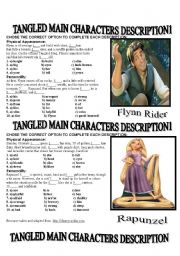 English Worksheet: TANGLED MAIN CHARACTERS DESCRIPTION