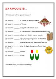 English worksheet: My favourite...