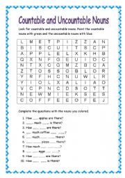 English Worksheet: Countable and Uncountable Nouns