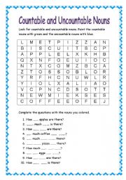 English Worksheet: Countable and Uncountable Nouns