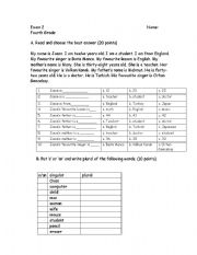 English Worksheet: test 4th grade