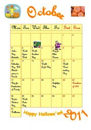 English Worksheet: October 2011 - calendar with questions 