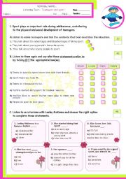 English Worksheet: Young people and  Sport  -  Listening Comprehension