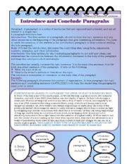 English Worksheet: introduce and conclude paragraphs + black and white version