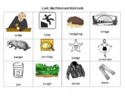 English worksheet: j and -dge Picture and Word Cards