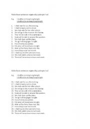 English Worksheet: Simple future tense Exercise putting on NOT