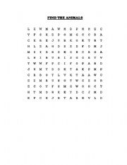 English Worksheet: word maze - find the animals
