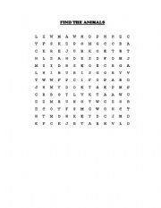 English worksheet: word maze - find the animals