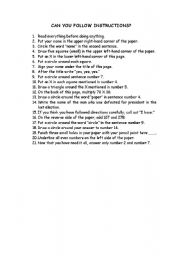 English Worksheet: Can you follow instructions?