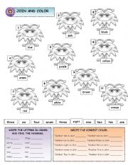 English Worksheet: COLORS AND NUMBERS 1-10