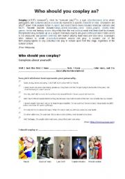 English worksheet: Who should you cosplay as?