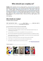 English Worksheet: Who should you cosplay as?