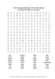 English Worksheet: Word Search for Past Participles