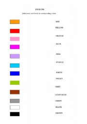 English worksheet: matching exercise with colours