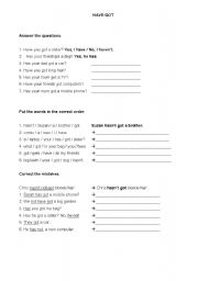 English Worksheet: HAVE GOT WORKSHEET