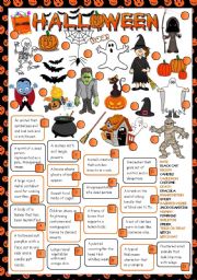 English Worksheet: Halloween Time - reading and matching (Greyscale + KEY included)