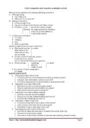 English Worksheet: making and taking reservation