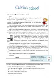 English Worksheet: Calvins school