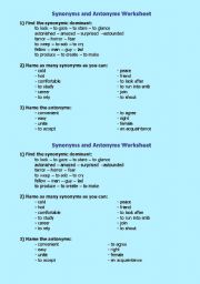 English Worksheet: Synonyms and the Synonymic Dominant