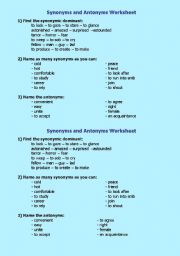 English worksheet: Synonyms and the Synonymic Dominant