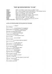 English Worksheet: wh questions with to be 