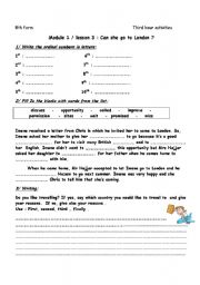 English worksheet: can she go to London?